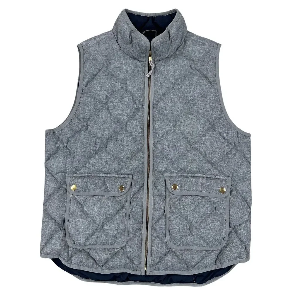 J. Crew Womens Size Large‎ Gray Quilted Vest Full Zip Mock Neck Front Pockets